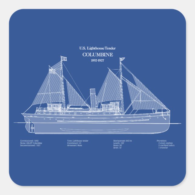 USCG Lighthouse Tender Columbine - ABD Quadratischer Aufkleber (Vorderseite)