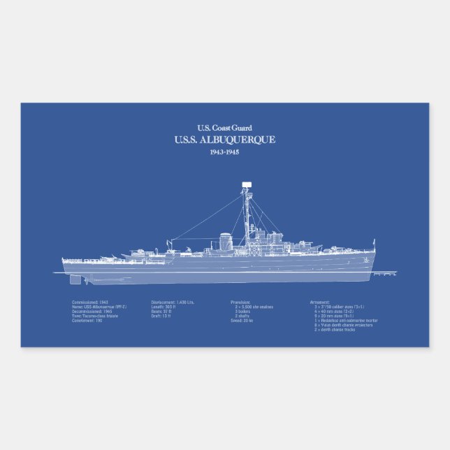 USCG USS Albuquerque PF-7 - ABD Rechteckiger Aufkleber (Vorderseite)