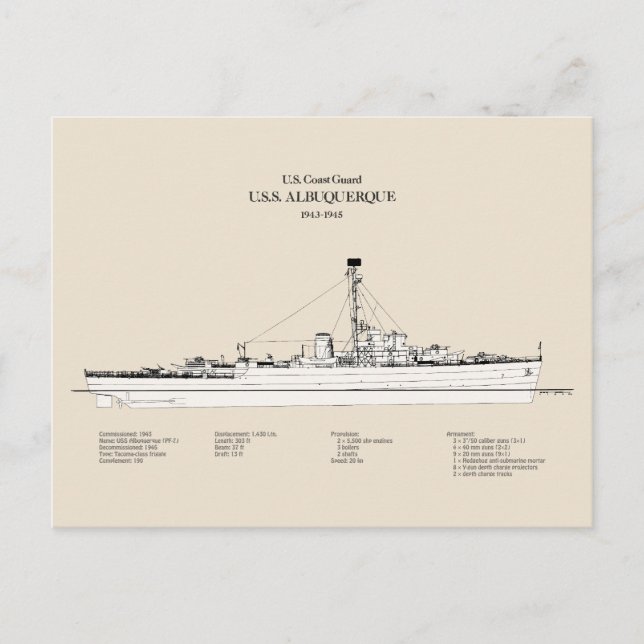 USCG USS Albuquerque PF-7 - SBD Postkarte (Vorderseite)