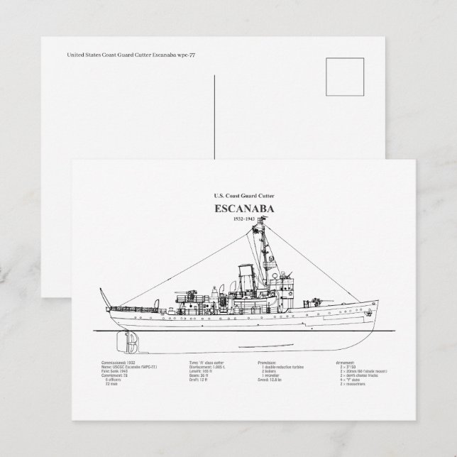 USCGC Escanaba wpc-77 - BD Postkarte (Vorne/Hinten)