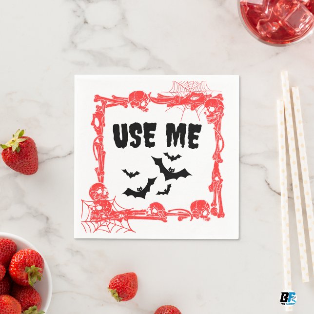 "USE ME" Skeleton & Bat Halloween-Party Serviette (Von Creator hochgeladen)
