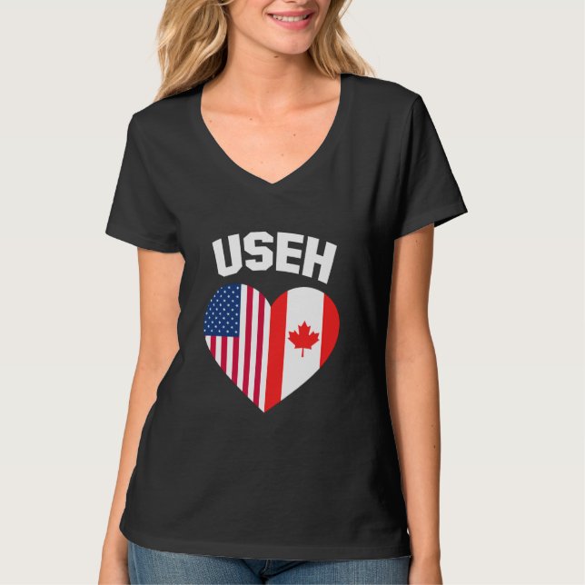 USEH America Canada Flag Funny American Canadian T-Shirt (Vorderseite)