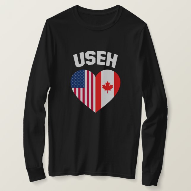 USEH America Canada Flag Funny American Canadian T-Shirt (Design vorne)