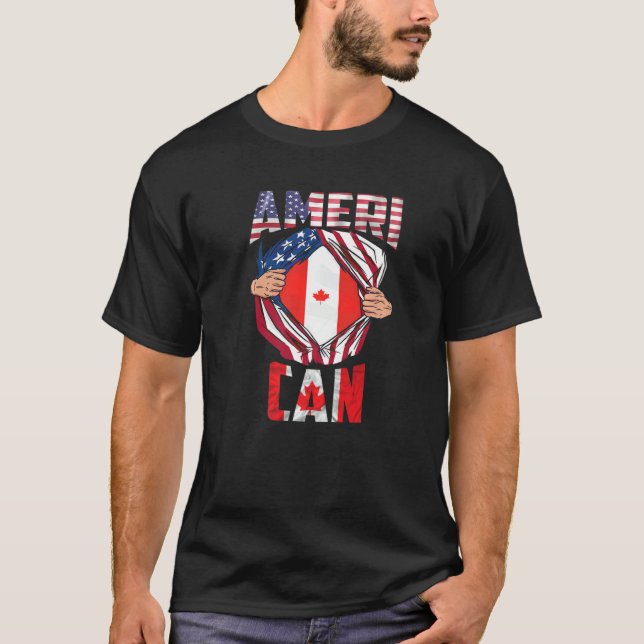 Useh Cdn Maple Leaf Half kanadischer Halb-Amerikan T-Shirt (Vorderseite)
