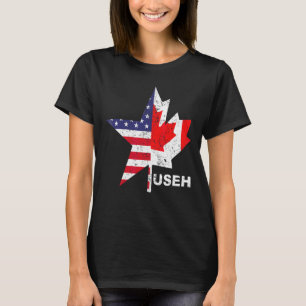 Useh Leaf Canadian American Flag Canada Usa Flag T-Shirt