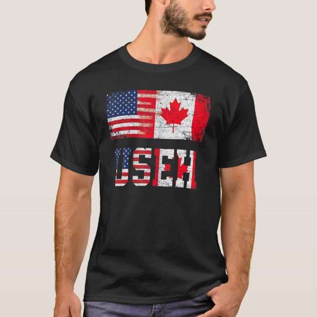 Useh Leaf Canadian American Flag Design T-Shirt (Vorderseite)