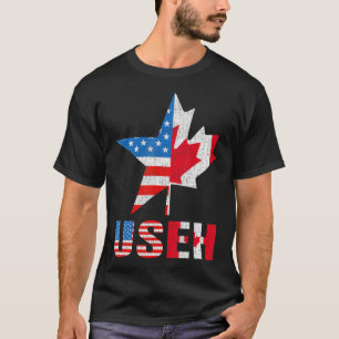 Useh Leaf Canadian American Flag Mapa Kanada USA  T-Shirt