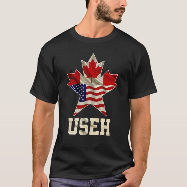 Useh Maple Leaf Canadian American Flag T-Shirt (Vorderseite)