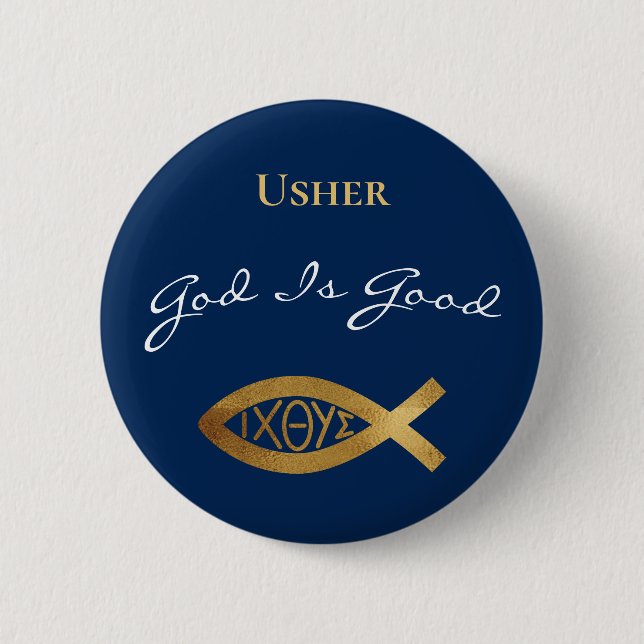 Usher Christlich Church God is Good Modern Blue Button (Vorderseite)