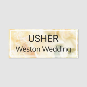 Usher Wedding White Roses Magnetic Back Namensschild