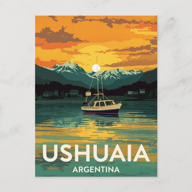 Ushuaia Argentina Sunset Boat Beagle Postkarte (Vorderseite)