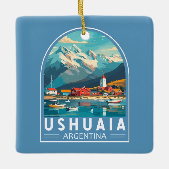 Ushuaia Argentina Travel Art Vintag Keramikornament (Vorderseite)