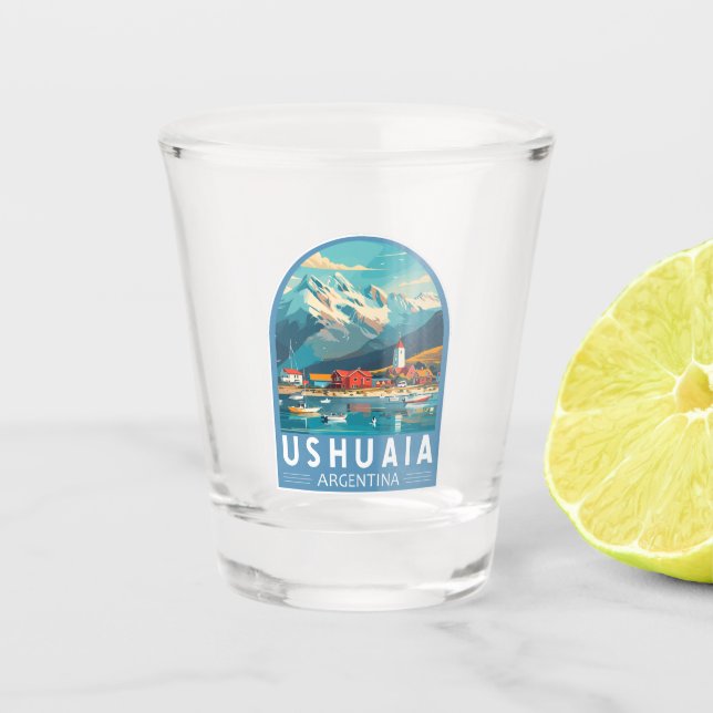 Ushuaia Argentina Travel Art Vintag Schnapsglas (Vorderseite)