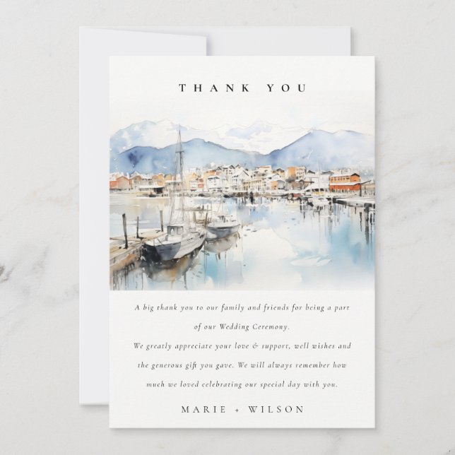 Ushuaia, Argentina Watercolor Landscape Wedding Dankeskarte (Vorderseite)