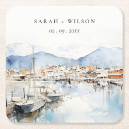 Ushuaia, Argentina Watercolor Landscape Wedding Rechteckiger Pappuntersetzer