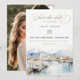 Ushuaia, Argentina Watercolor Scape Wedding Photo Save The Date