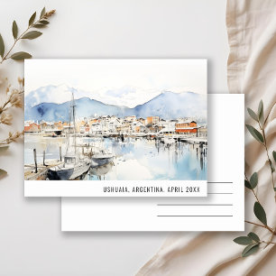Ushuaia Argentinien Landschaft Aquarell Reise Feiertagspostkarte