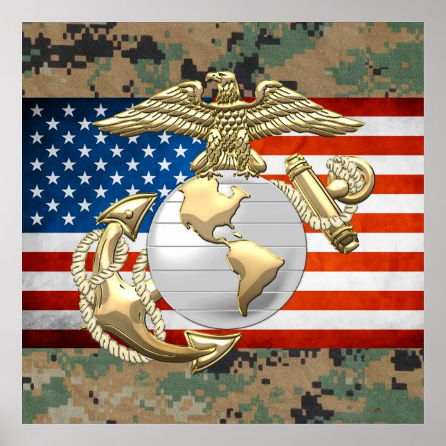 USMC Adler, Globe & Anchor (EGA) [3D] Poster (Vorne)