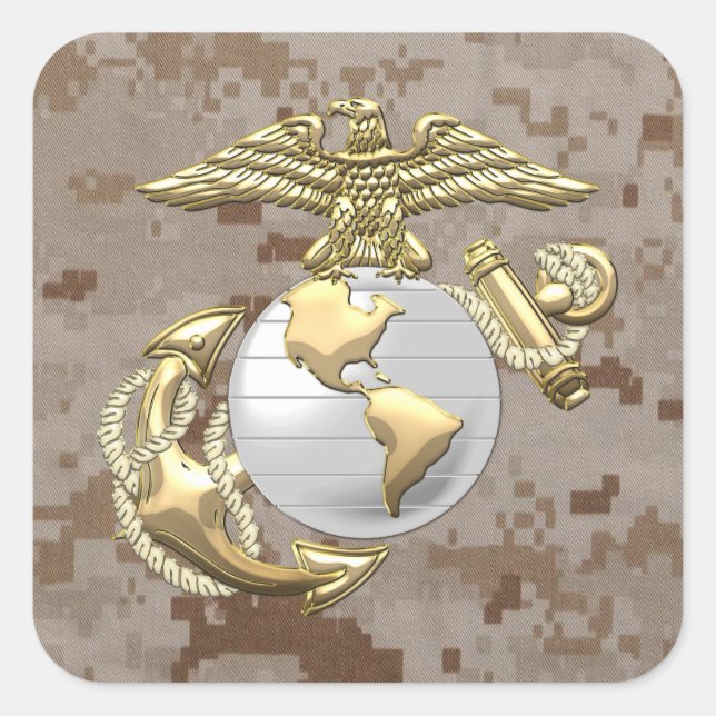 USMC Adler, Globe & Anchor (EGA) [3D] Quadratischer Aufkleber (Vorderseite)