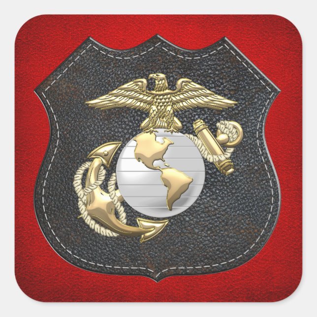 USMC Adler, Globe & Anchor (EGA) [3D] Quadratischer Aufkleber (Vorderseite)