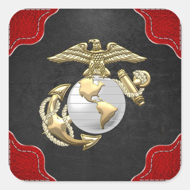 USMC Adler, Globe & Anchor (EGA) [3D] Quadratischer Aufkleber (Vorderseite)