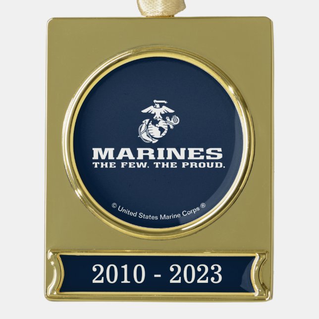 USMC Die wenigen, die das Logo Stack - Weiß Banner-Ornament Gold (Vorderseite)