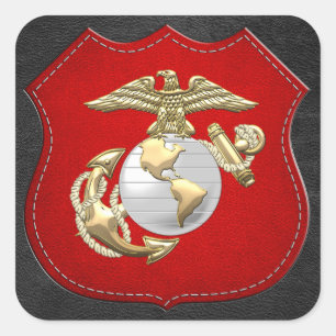 USMC Eagle, Kugel u. Anker (EGA) [3D] Quadratischer Aufkleber