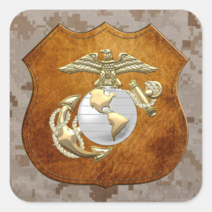 USMC Eagle, Kugel u. Anker (EGA) [3D] Quadratischer Aufkleber