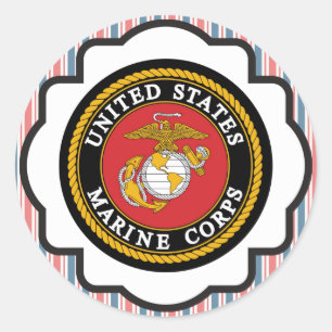 USMC Emblem mit roten, weißen und blauen Streifen Runder Aufkleber