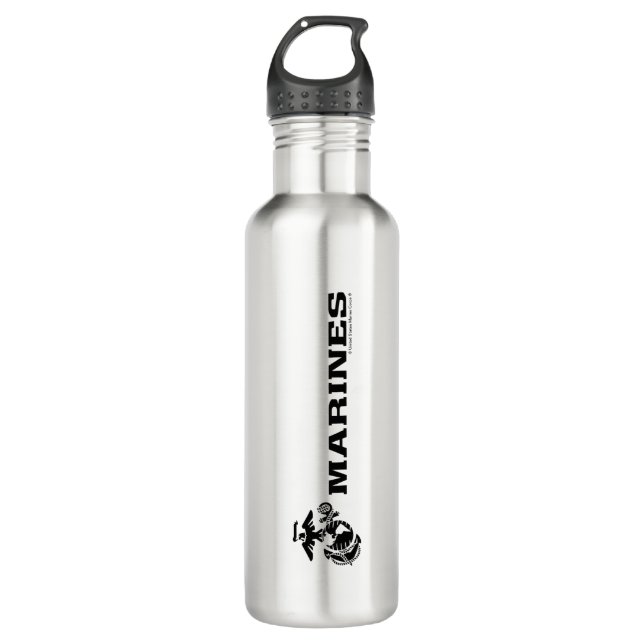 USMC-Logo mit schwarzen Logos Edelstahlflasche (Vorderseite)