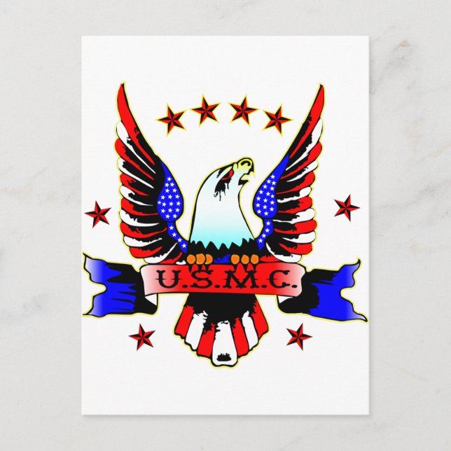 USMC Old School Red White & Blue Eagle Tattoo Postkarte (Vorderseite)