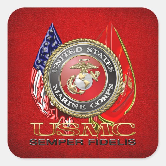 USMC Semper Fi [Special Edition] [3D] Quadratischer Aufkleber (Vorderseite)