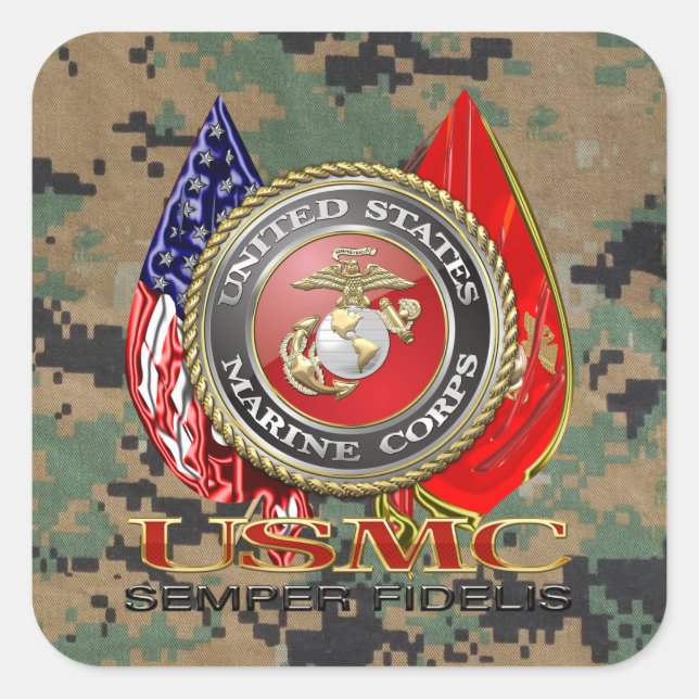 USMC Semper Fi [Special Edition] [3D] Quadratischer Aufkleber (Vorderseite)