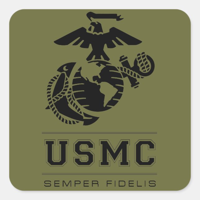 USMC Semper Fidelis [Semper Fi] Quadratischer Aufkleber (Vorderseite)
