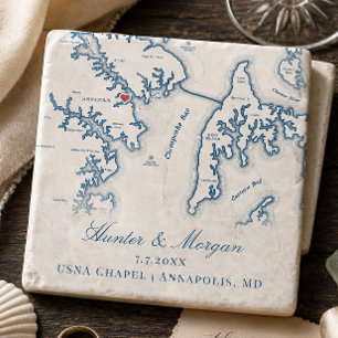 USNA-Kapelle Hochzeitsgeschenk Annapolis MD Karte Steinuntersetzer