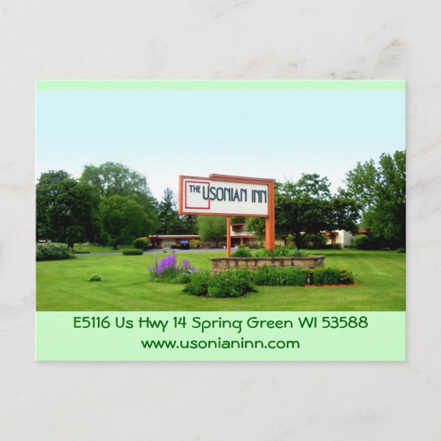 Usonian Inn Postcard Street Schild Postkarte (Vorderseite)