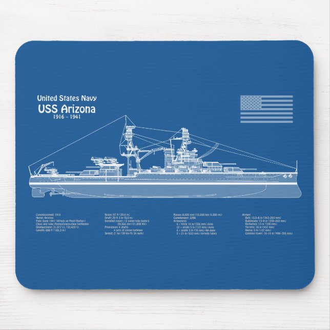 USS Arizona - Pläne für Schiffskonzepte ABD Mousepad (Vorne)