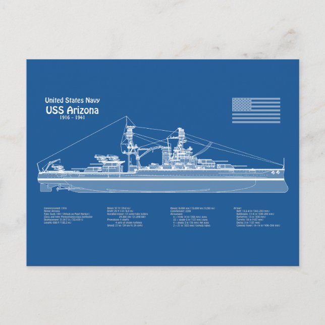 USS Arizona - Pläne für Schiffskonzepte ABD Postkarte (Vorderseite)