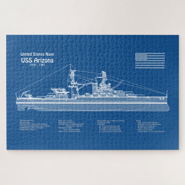 USS Arizona - Pläne für Schiffskonzepte ABD Puzzle (Horizontal)