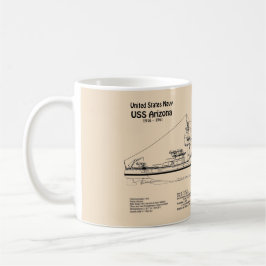 USS Arizona - Schiffs-Blueprint-Pläne SD Kaffeetasse