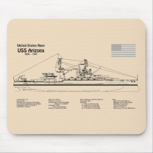 USS Arizona - Schiffs-Blueprint-Pläne SD Mousepad