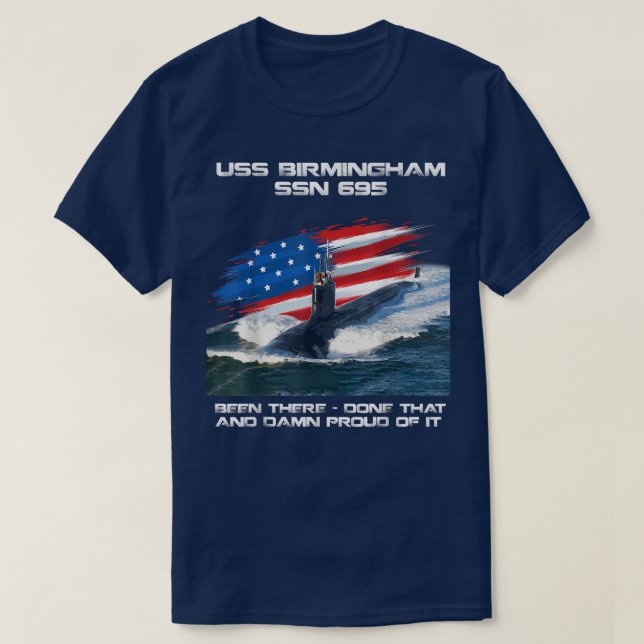 USS Birmingham SSN-695 American Flag Submarine Vet T-Shirt (Design vorne)