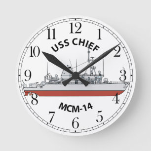 USS Chief MCM-14 Runde Wanduhr