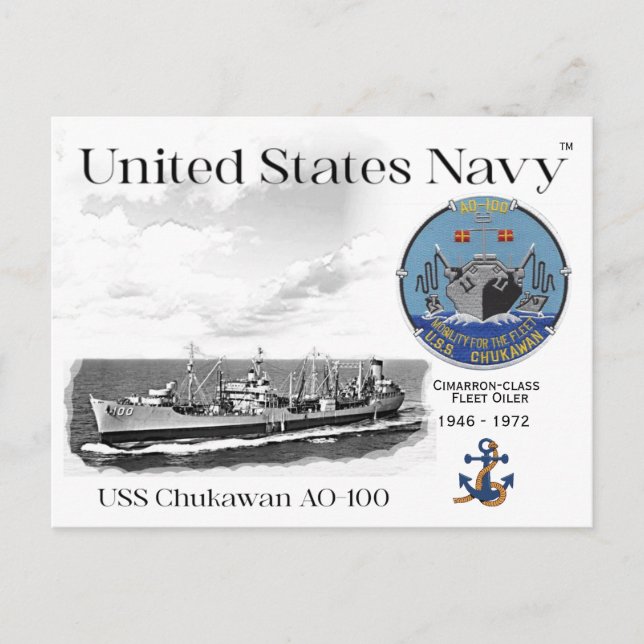 USS CHUKAWAN AO-100 FLEET OILER - POSTCARD POSTKARTE (Vorderseite)