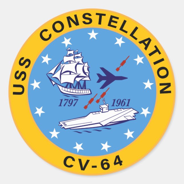 USS Constellation CV-64 Aircraft Carrier Insigna Runder Aufkleber (Vorderseite)