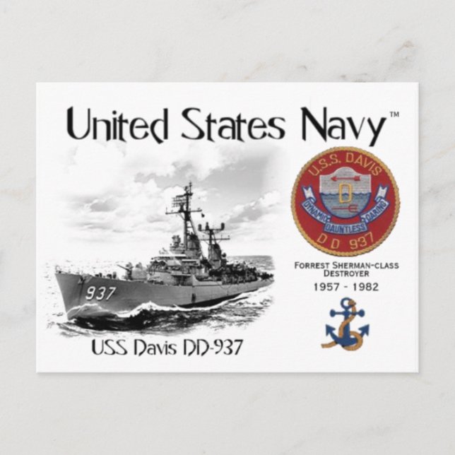 USS DAVIS DD-937 DESTROYER - POSTCARD POSTKARTE (Vorderseite)