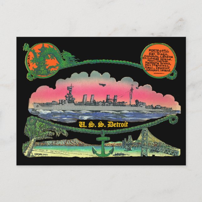 USS Detroit CL-8 Postcard Postkarte (Vorderseite)