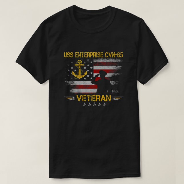 USS Enterprise CVN-65 Flugzeugträger Veteran Fla T-Shirt (Design vorne)