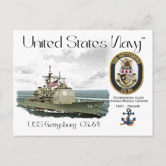 USS GETTYSBURG CG-64 GUIDED MISSILE CRUISER POSTKARTE