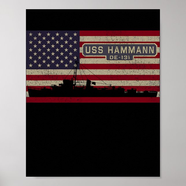 USS Hammann DE 131 WW2 Ship American Flag Poster (Vorne)
